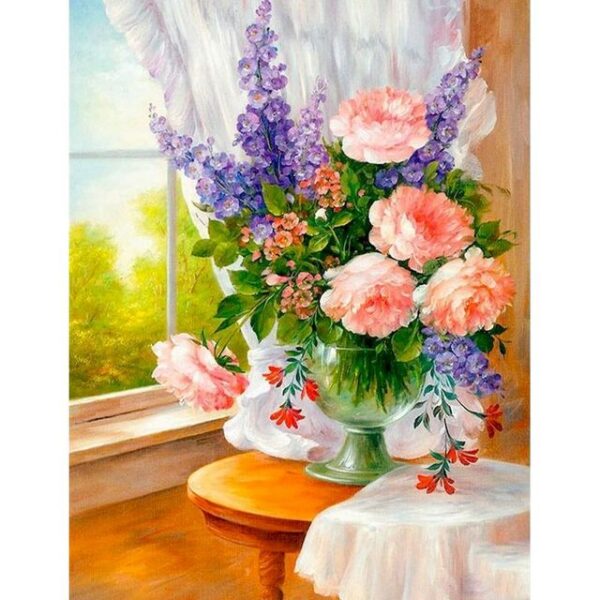 Painting By Numbers Blue Handpainted Flowers Bloom - Image 3