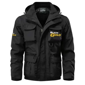 Black Gold Sights Exclusive Logo Waterproof Multi Pocket Jacket Detachable Hood and Sleeves OUHUMPJ0815BDZ